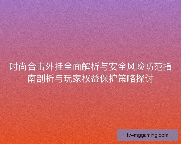 时尚合击外挂全面解析与安全风险防范指南剖析与玩家权益保护策略探讨